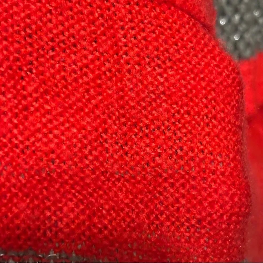 J. Jill Women's Red Gray Silver Sparkles Wide Striped Knit Head Neck Scarf Grey